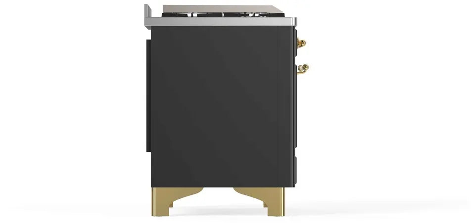 ILVE Majestic II 48-Inch Dual Fuel Range with 8 Burners and Griddle, Graphite Matte Brass Trim