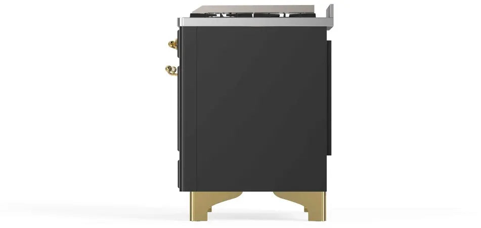 ILVE Majestic II 48-Inch Dual Fuel Range with 8 Burners and Griddle, Graphite Matte Brass Trim