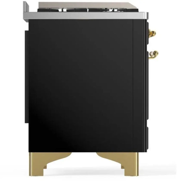 ILVE Majestic II 60-Inch Dual Fuel Range with 9 Burners and Griddle, Glossy Black Brass Trim