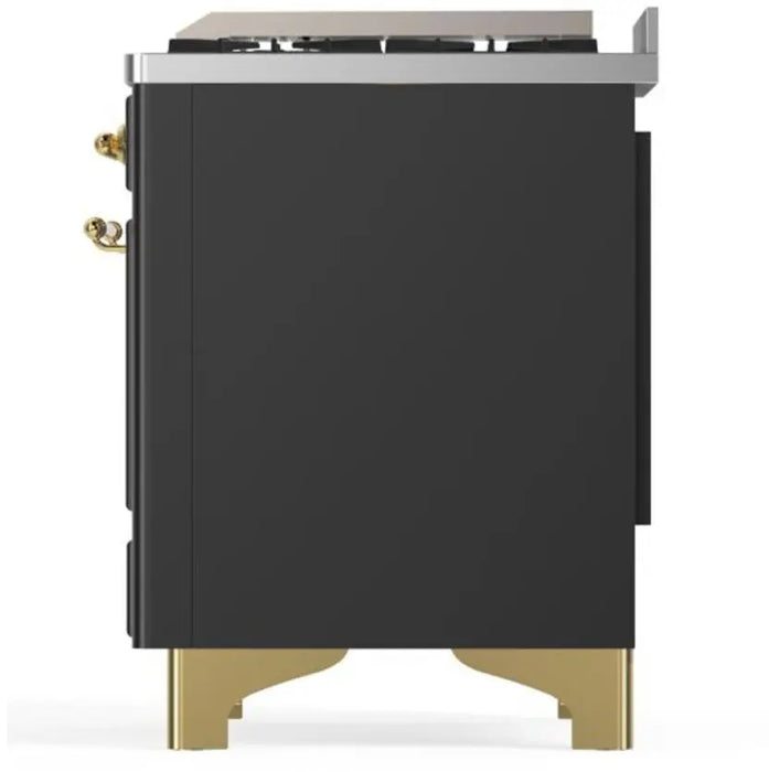 ILVE Majestic II 60-Inch Dual Fuel Range with 9 Burners and Griddle, Graphite Matte Brass Trim