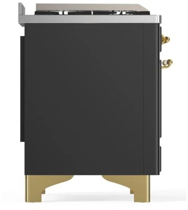 ILVE Majestic II 60-Inch Dual Fuel Range with 9 Burners and Griddle, Graphite Matte Brass Trim