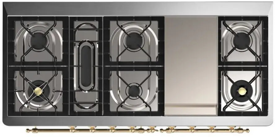 ILVE Majestic II 60-Inch Dual Fuel Range with 9 Burners and Griddle, Graphite Matte Brass Trim