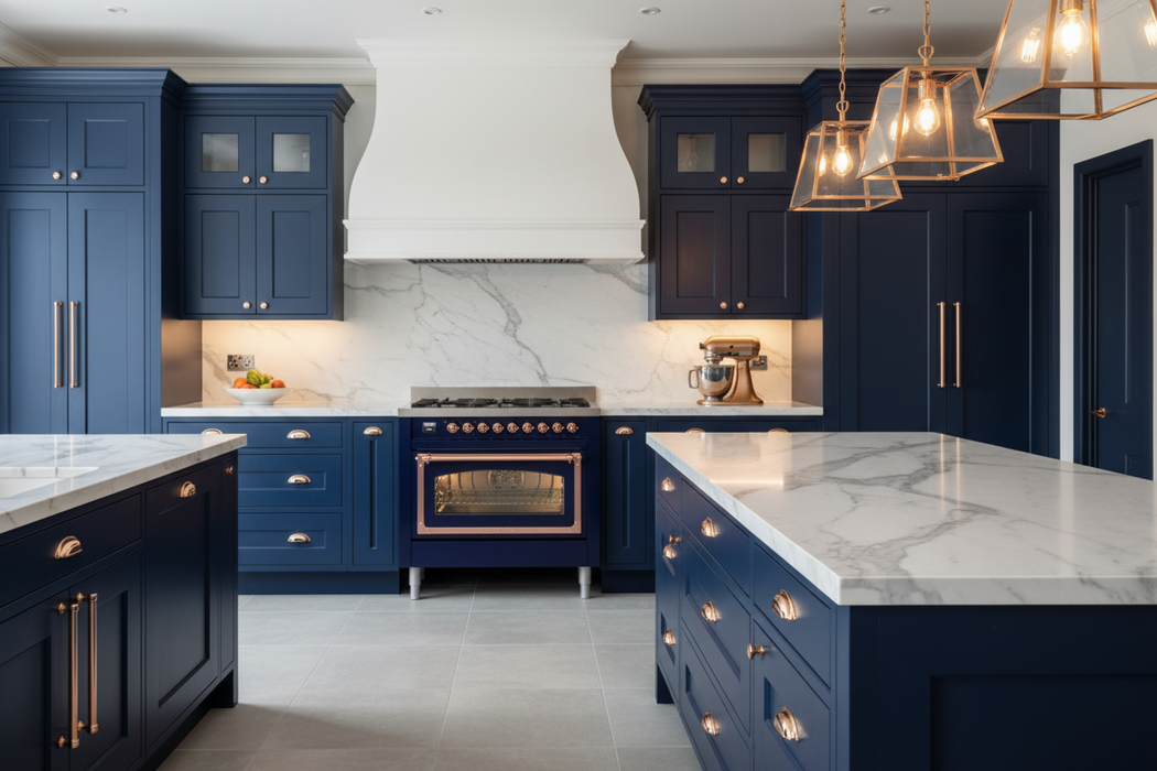 LVE Nostalgie II Noblesse 36-Inch Induction Range with 6 Elements, Midnight Blue Copper Trim
