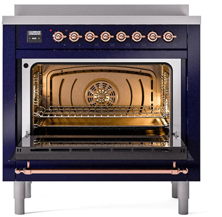 LVE Nostalgie II Noblesse 36-Inch Induction Range with 6 Elements, Midnight Blue Copper Trim