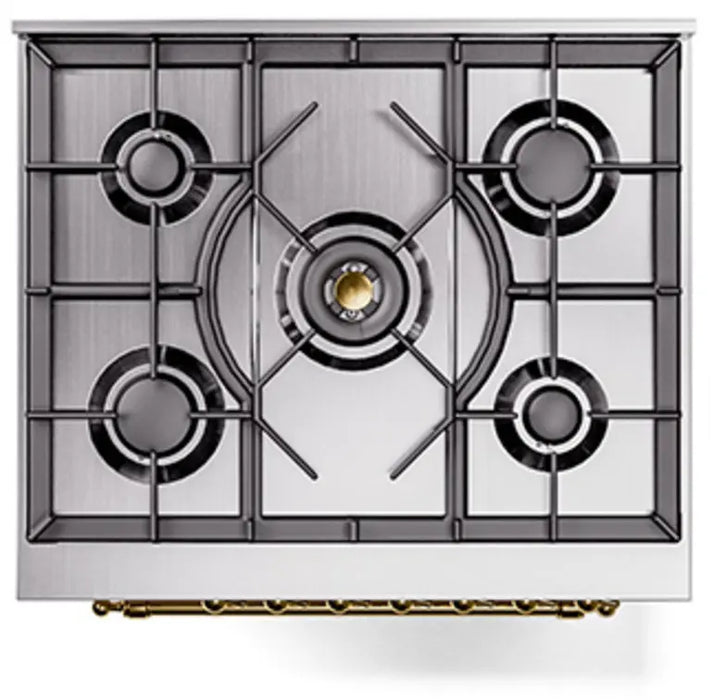 ILVE Nostalgie II 30-Inch Dual Fuel Range with 5 Burners, Antique White Brass Trim