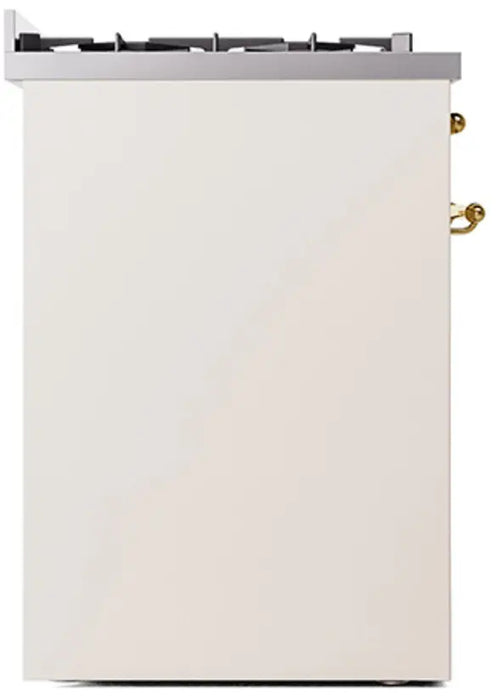 ILVE Nostalgie II 30-Inch Dual Fuel Range with 5 Burners, Antique White Brass Trim