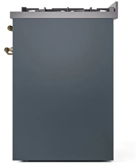 ILVE Nostalgie II 30-Inch Dual Fuel Range with 5 Burners, Blue Grey Brass Trim