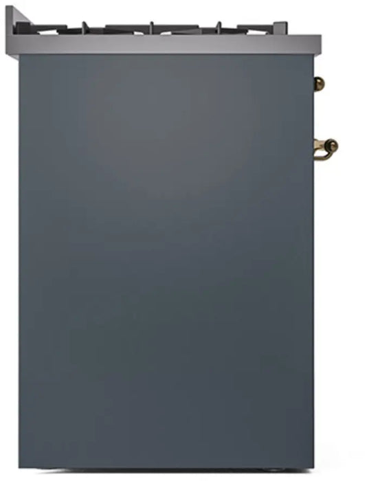 ILVE Nostalgie II 30-Inch Dual Fuel Range with 5 Burners, Blue Grey Brass Trim