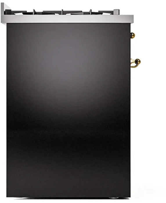 ILVE Nostalgie II 30-Inch Dual Fuel Range with 5 Burners, Glossy Black Brass Trim