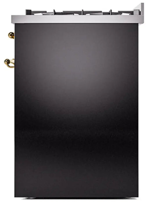 ILVE Nostalgie II 30-Inch Dual Fuel Range with 5 Burners, Glossy Black Brass Trim