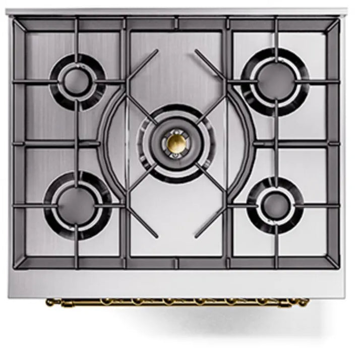 ILVE Nostalgie II 30-Inch Dual Fuel Range with 5 Sealed Burners, Stainless Steel Brass Trim