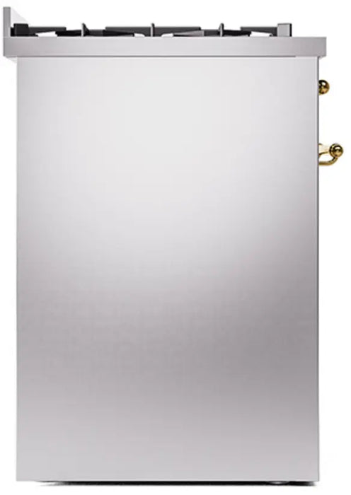 ILVE Nostalgie II 30-Inch Dual Fuel Range with 5 Sealed Burners, Stainless Steel Brass Trim
