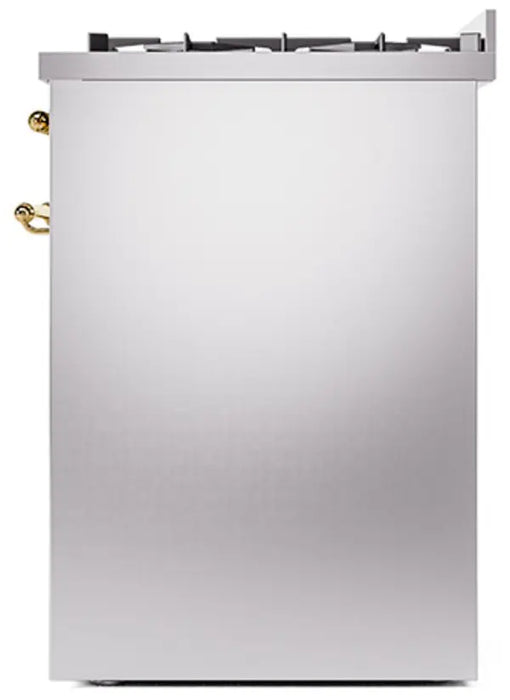 ILVE Nostalgie II 30-Inch Dual Fuel Range with 5 Sealed Burners, Stainless Steel Brass Trim