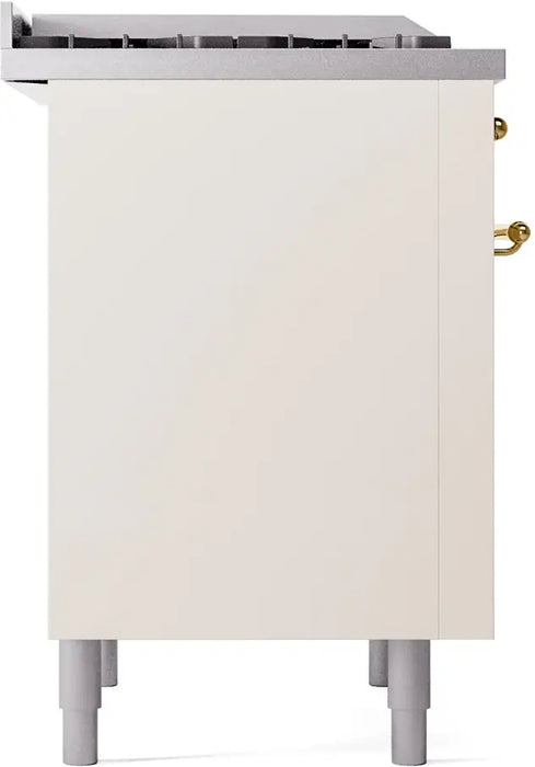 ILVE Nostalgie II 36-Inch Dual Fuel Range with 6 Burners and Griddle, Antique White Brass Trim