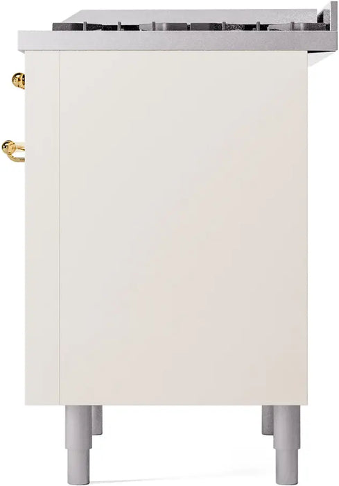 ILVE Nostalgie II 36-Inch Dual Fuel Range with 6 Burners and Griddle, Antique White Brass Trim