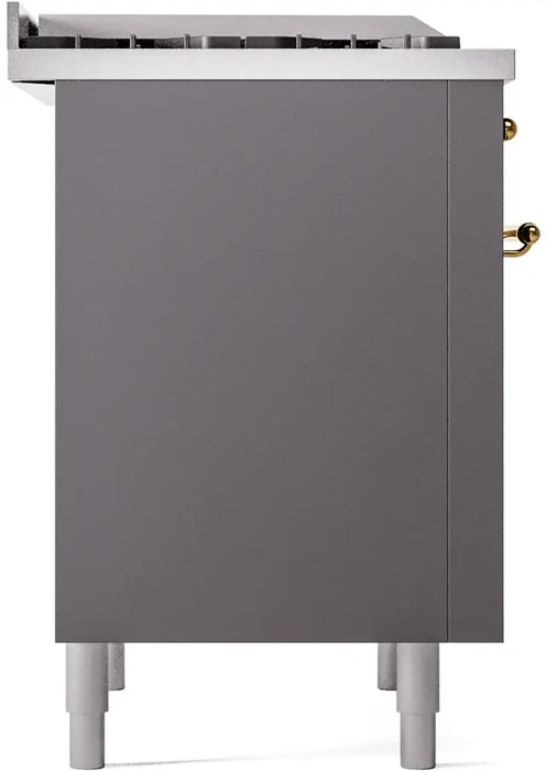 ILVE Nostalgie II 36-Inch Dual Fuel Range with 6 Burners and Griddle, Graphite Matte Brass Trim