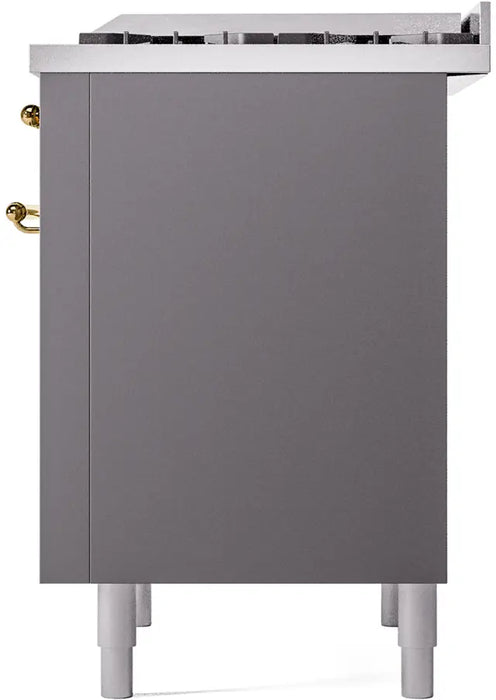 ILVE Nostalgie II 36-Inch Dual Fuel Range with 6 Burners and Griddle, Graphite Matte Brass Trim