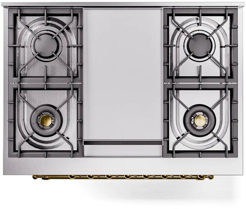 ILVE Nostalgie II 36-Inch Dual Fuel Range with 6 Burners and Griddle, Stainless Steel Brass Trim