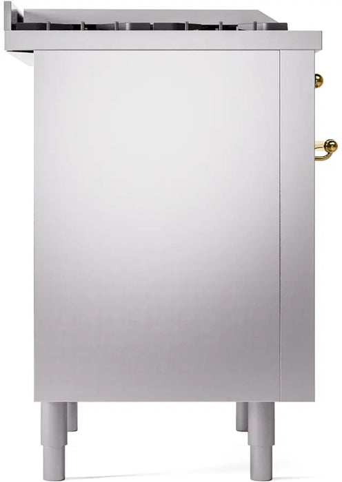 ILVE Nostalgie II 36-Inch Dual Fuel Range with 6 Burners and Griddle, Stainless Steel Brass Trim