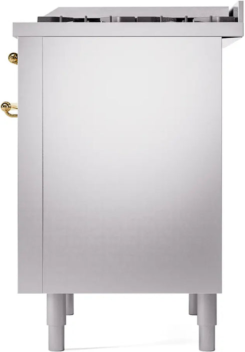 ILVE Nostalgie II 36-Inch Dual Fuel Range with 6 Burners and Griddle, Stainless Steel Brass Trim