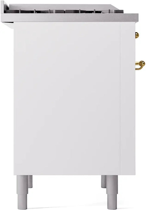 ILVE Nostalgie II 36-Inch Dual Fuel Range with 6 Burners and Griddle, White Brass Trim