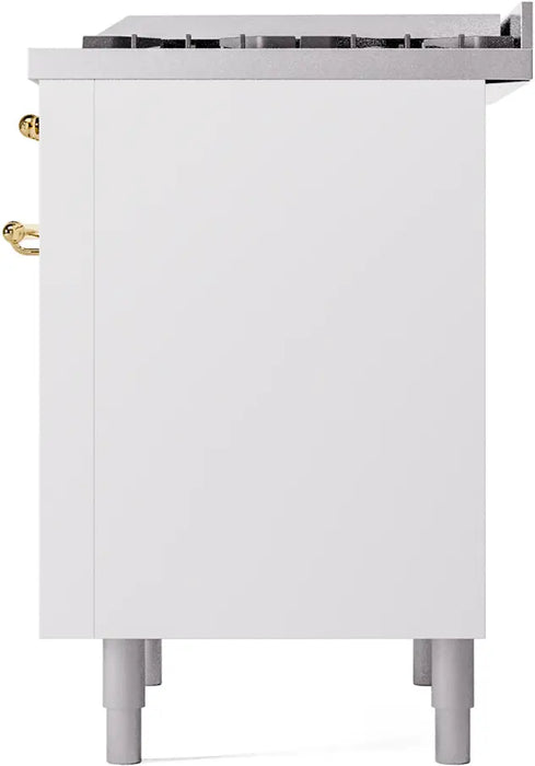 ILVE Nostalgie II 36-Inch Dual Fuel Range with 6 Burners and Griddle, White Brass Trim