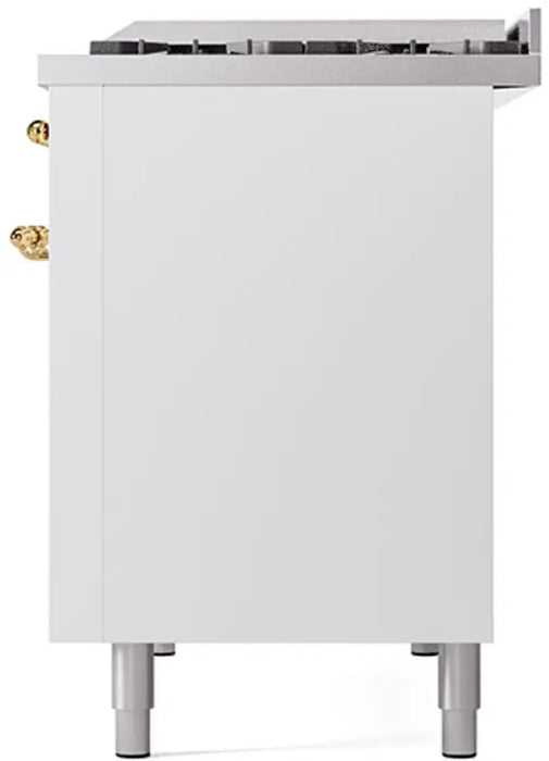 ILVE Nostalgie II 48-Inch Dual Fuel Range with 8 Burners and Griddle, White Brass Trim