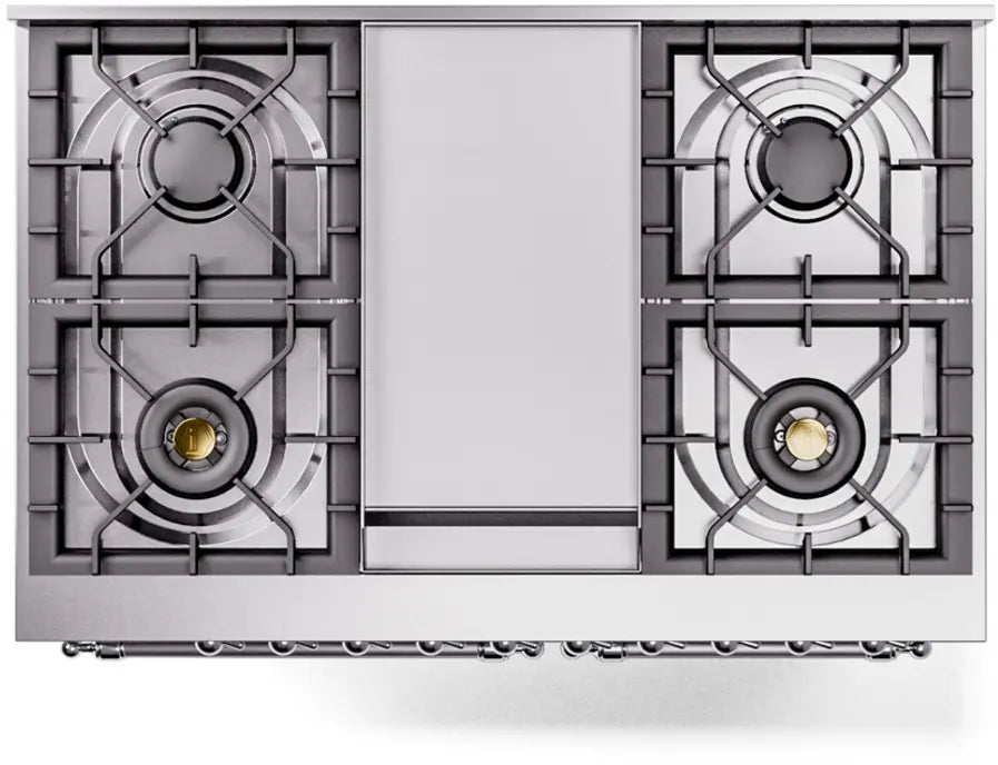 ILVE Nostalgie II 40-Inch Dual Fuel Range with Double Ovens, 6 Burners and Griddle, Stainless Steel Chrome Trim