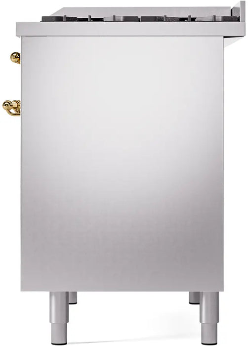 ILVE Nostalgie II 40-Inch Dual Fuel Range with 6 Burners and Griddle, Stainless Steel Brass Trim