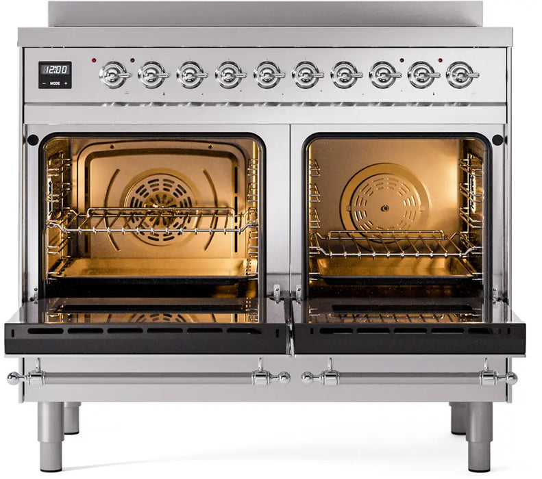 ILVE Nostalgie II 40-Inch Induction Range with 6 Elements and Double Ovens, Stainless Steel Chrome Trim