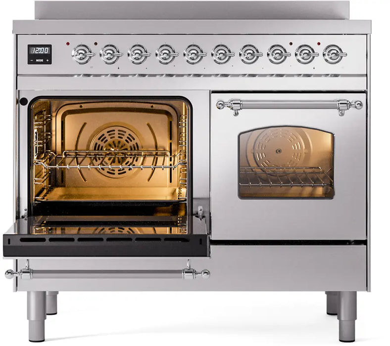 ILVE Nostalgie II 40-Inch Induction Range with 6 Elements and Double Ovens, Stainless Steel Chrome Trim