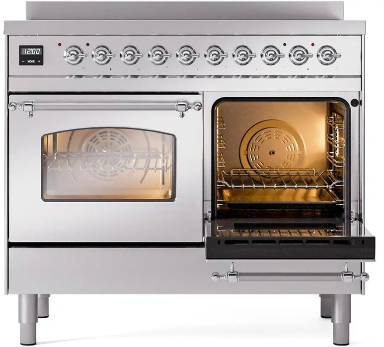ILVE Nostalgie II 40-Inch Induction Range with 6 Elements and Double Ovens, Stainless Steel Chrome Trim
