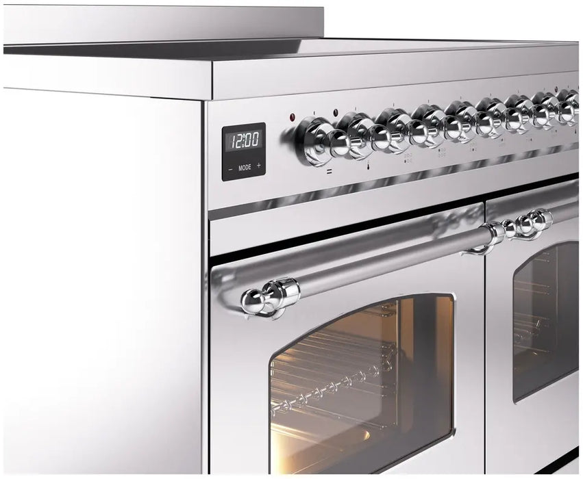 ILVE Nostalgie II 40-Inch Induction Range with 6 Elements and Double Ovens, Stainless Steel Chrome Trim