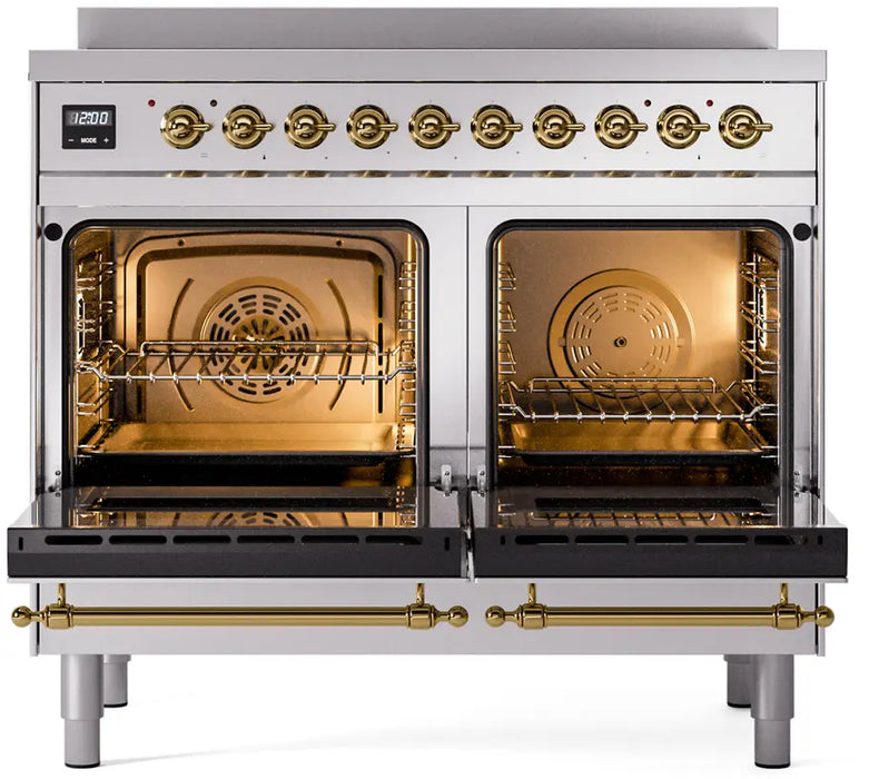 ILVE Nostalgie II 40-Inch Induction Range with 6 Elements and Double Ovens, Stainless Steel Brass Trim