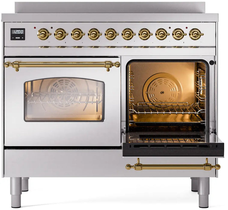 ILVE Nostalgie II 40-Inch Induction Range with 6 Elements and Double Ovens, Stainless Steel Brass Trim
