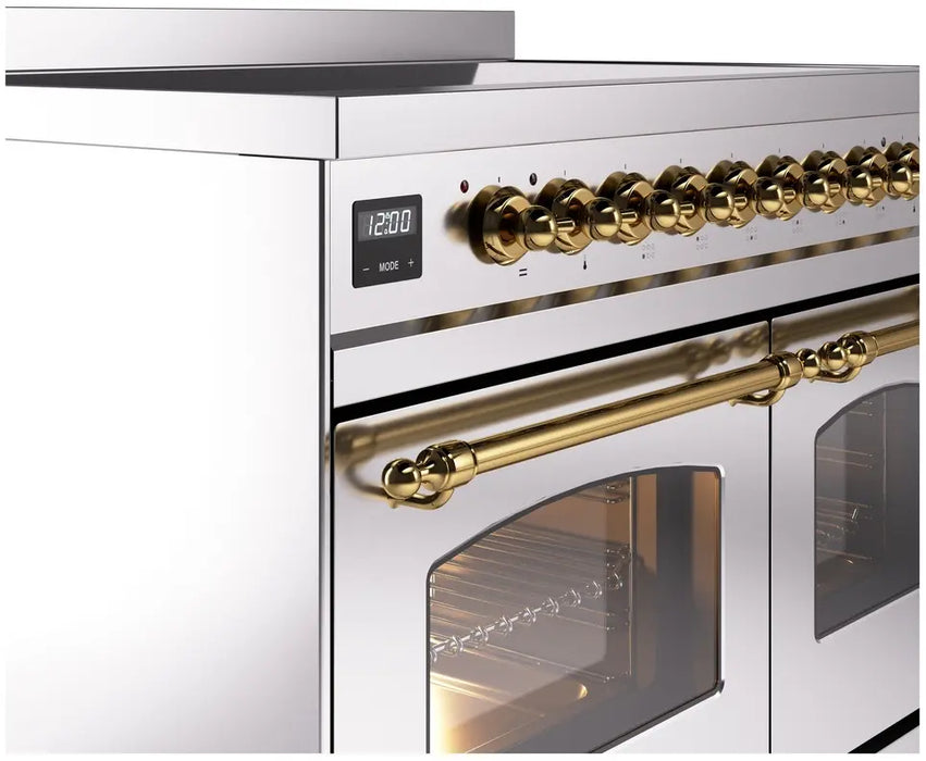 ILVE Nostalgie II 40-Inch Induction Range with 6 Elements and Double Ovens, Stainless Steel Brass Trim