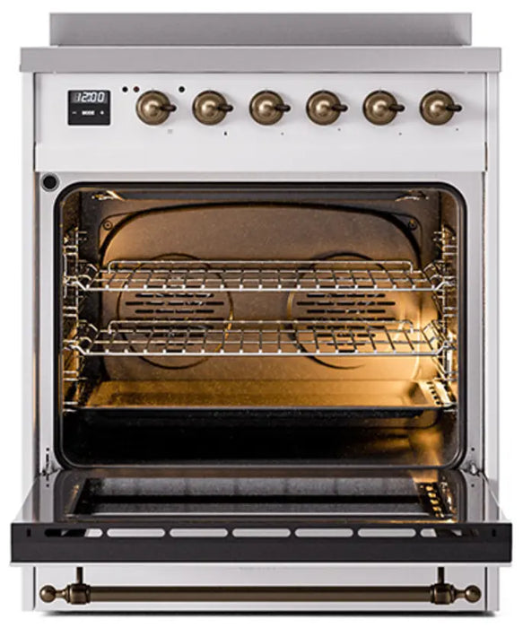 ILVE Nostalgie II 30-Inch Induction Range with 4 Elements, White Burnished Trim