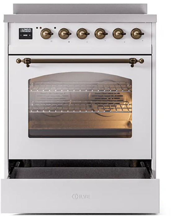 ILVE Nostalgie II 30-Inch Induction Range with 4 Elements, White Burnished Trim