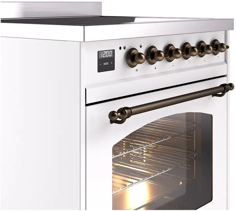 ILVE Nostalgie II 30-Inch Induction Range with 4 Elements, White Burnished Trim