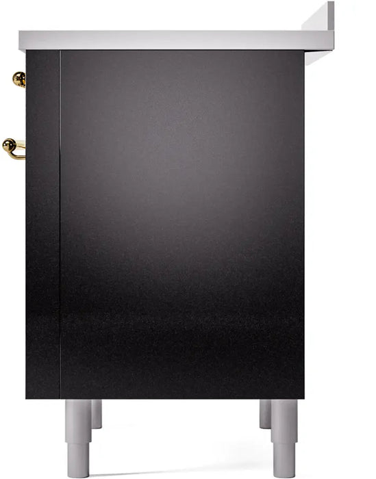 ILVE Nostalgie II 36-Inch Induction Range with 6 Elements, Glossy Black Brass Trim
