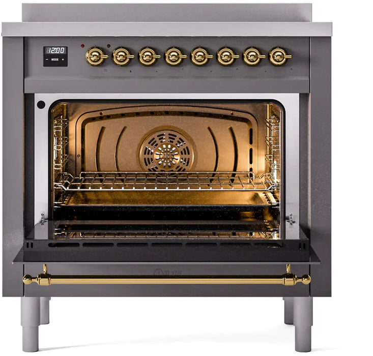 ILVE Nostalgie II 36-Inch Induction Range with 6 Elements, Graphite Matte Brass Trim