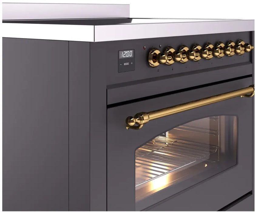 ILVE Nostalgie II 36-Inch Induction Range with 6 Elements, Graphite Matte Brass Trim