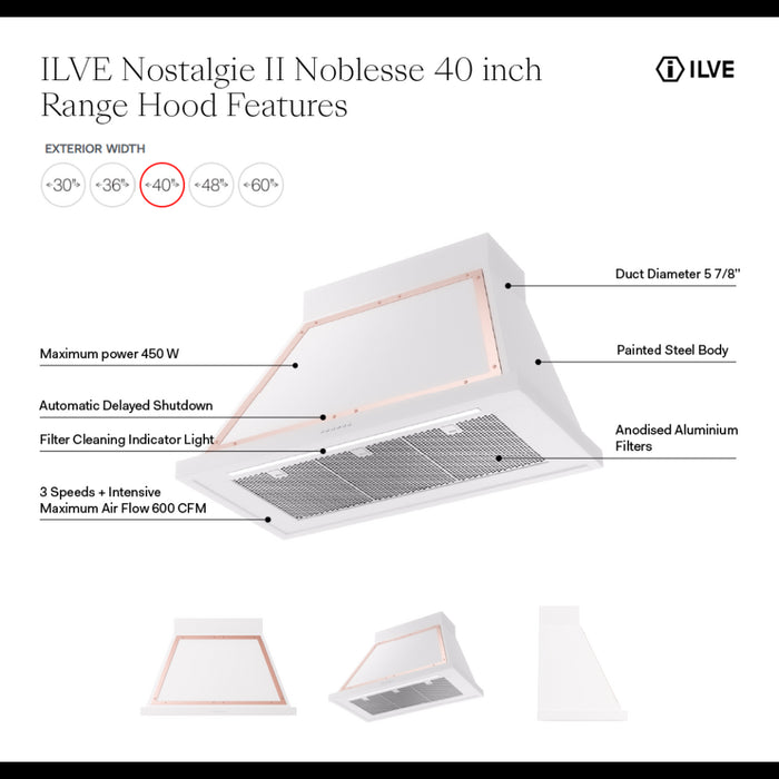 ILVE Nostalgie II Noblesse 40-Inch Wall Mount Range Hood, Midnight Blue with Copper Trim