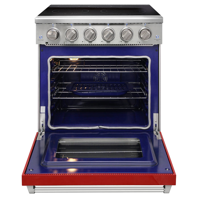 Kostch KOS-30RE06H-R 30" Freestanding Electric Range with Smooth Cooktop, Convection Oven – Red