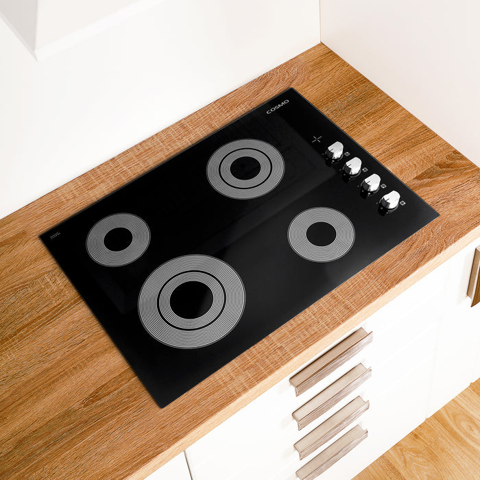 Cosmo 30-Inch Electric Ceramic Glass Cooktop with 4 Burners and Dual Zone Elements