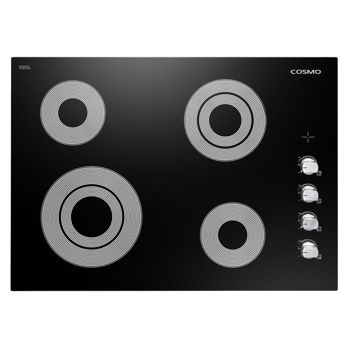 Cosmo 30-Inch Electric Ceramic Glass Cooktop with 4 Burners and Dual Zone Elements