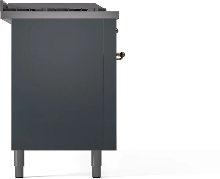 Ilve UP60FNMPBGG 60 in Nostalgie II Dual Fuel Range, 9 Burners, Griddle, Double Oven, Blue Grey, Brass