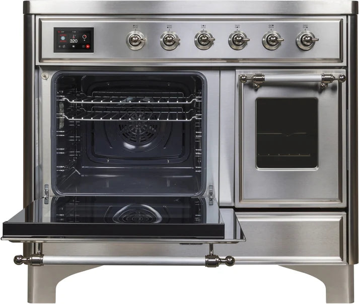 Ilve UMDI10NS3SSC 40 in Majestic II Induction Range, 6 Elements, Double Oven, Stainless Steel, Chrome