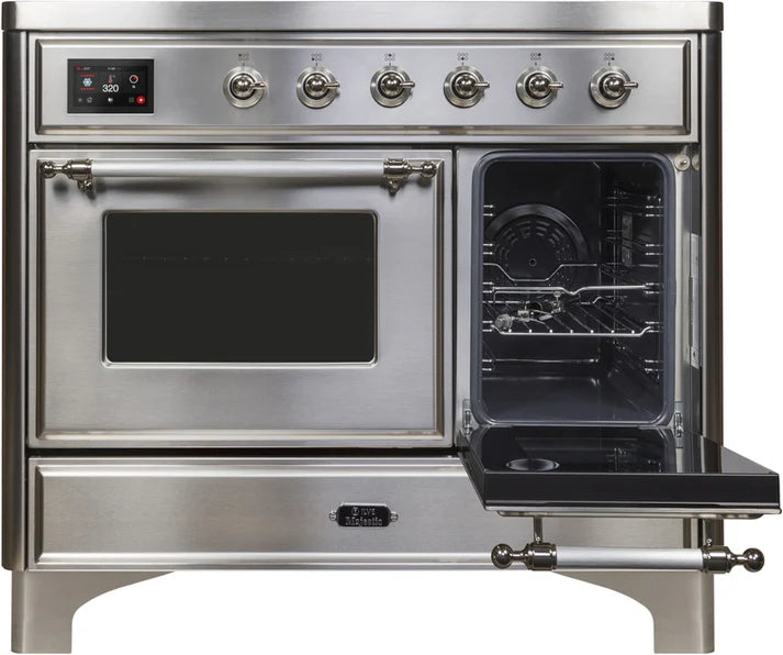 Ilve UMDI10NS3SSC 40 in Majestic II Induction Range, 6 Elements, Double Oven, Stainless Steel, Chrome