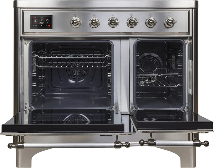 Ilve UMDI10NS3SSC 40 in Majestic II Induction Range, 6 Elements, Double Oven, Stainless Steel, Chrome